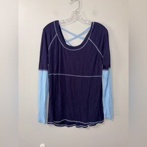 Serena Williams Signature Statement Navy & Blue Double Sleeve Criss Cross Top L